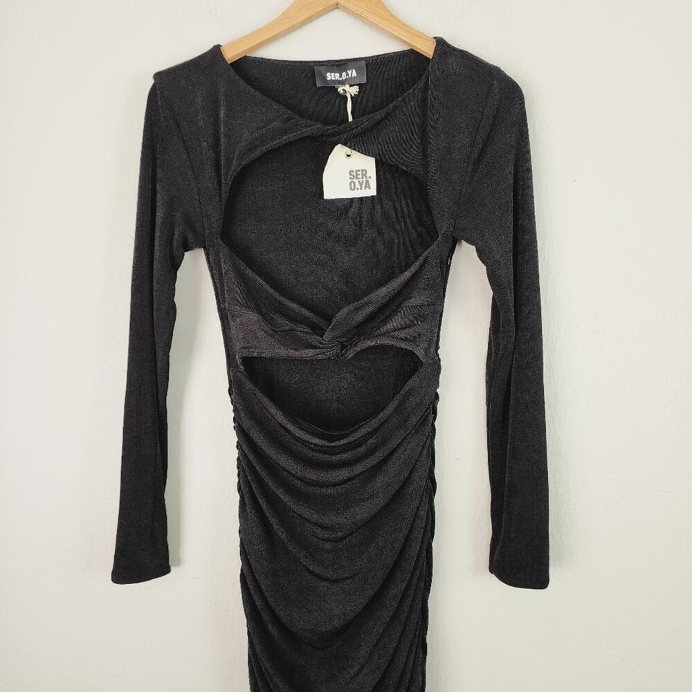 SER.O.YA Eden Cutout Midi Dress Black LBD Long Sleeve NWT Retrofete Large - Picture 6 of 13